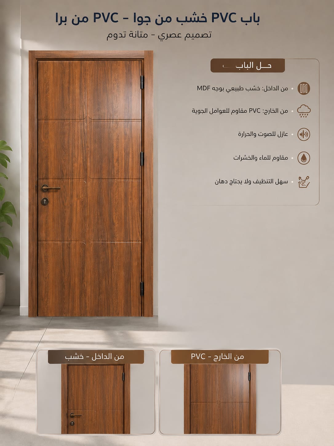 باب PVC – خشب من الداخل، PVC من الخارج - الصورة 2